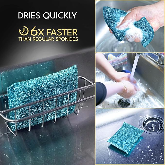 Sponges for Kitchen (3Pc Pack) - Non Scratch Dish Sponge or Dish Scrubber for Dishwashing - Kitchen & Household Cleaning Scrub - Scrubbers for Dishes, Pots, Pans, Sink - Durable & Long Lasting