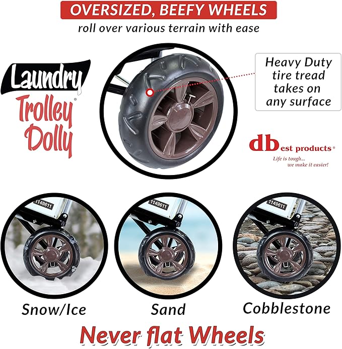 dbest products Laundry Trolley Dolly, Brown Laundry Bag Hamper Basket cart with wheels sorter