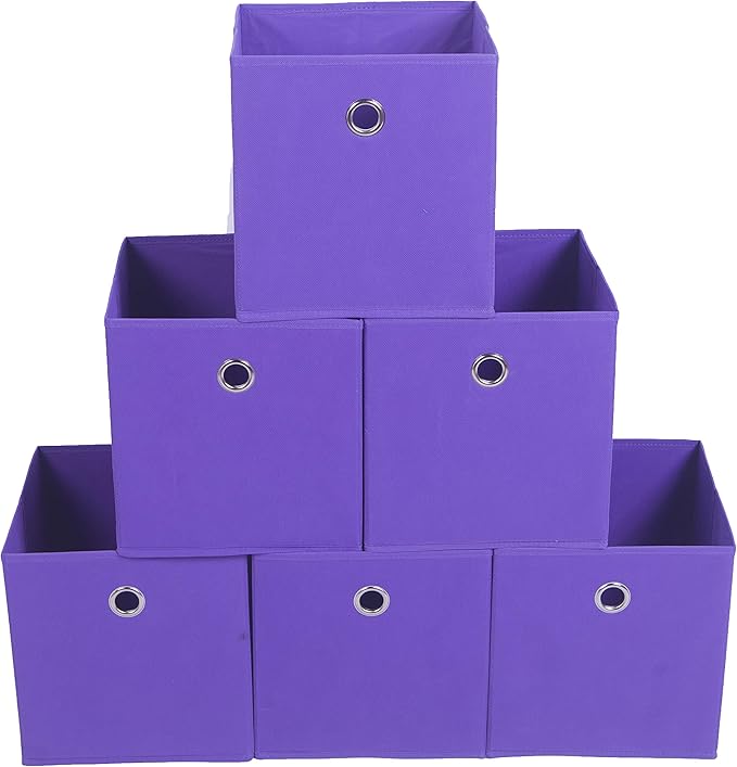 Amelitory Storage Bins Foldable Cube Organizer Fabric Drawer Set of 6 Purple