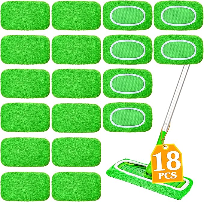 18-Pack Reusable Mop Pads Compatible with Swiffer Sweeper Mop - 100% Coral Fleece Washable Refills - Microfiber Dry & Wet Sweeping Cloths for Multi-Surface/Hardwood Floor Cleaning