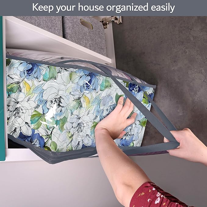 Clear Vinyl Zippered Storage Bags (3-Pack) 40L Sturdy Storage Bags for Sweaters, Blankets, Comforters, Bedding Sets and Much More! (Gray, 18x15x9)