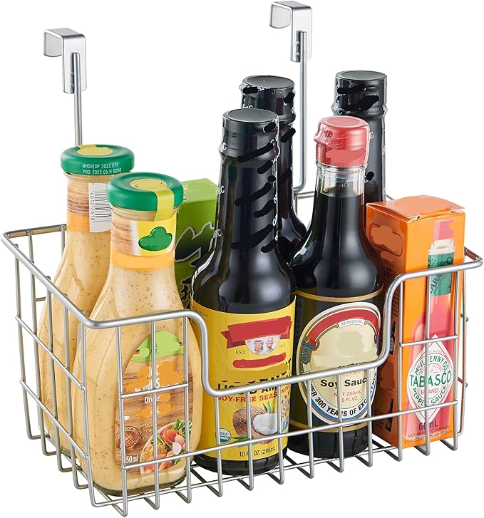 Wire Hanging Storage Basket 2 Packs, Wall Mounted Kitchen Bathroom Storage Basket, Home Multi-Functional, no Punching, Bearing Strong, Suitable for Home, Office,Chrome