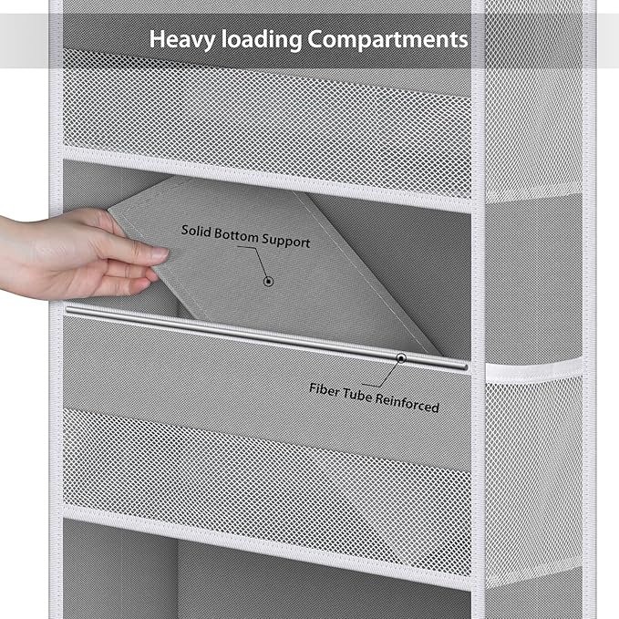 Univivi Hanging Storage Organizer Nursery Closet Cabinet Baby Storage with 5 Large Compartments 6 Side Pockets for Cosmetics, Toys and Sundries (Grey)