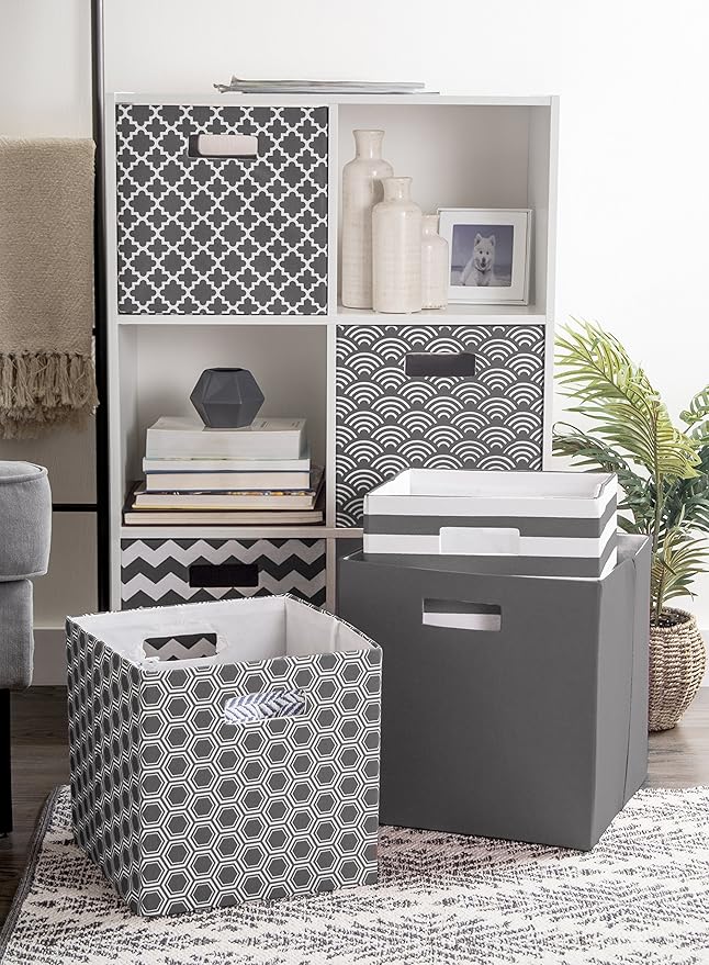 DII Poly-Cube Storage Collection Hard Sided, Collapsible Solid, Large, Gray