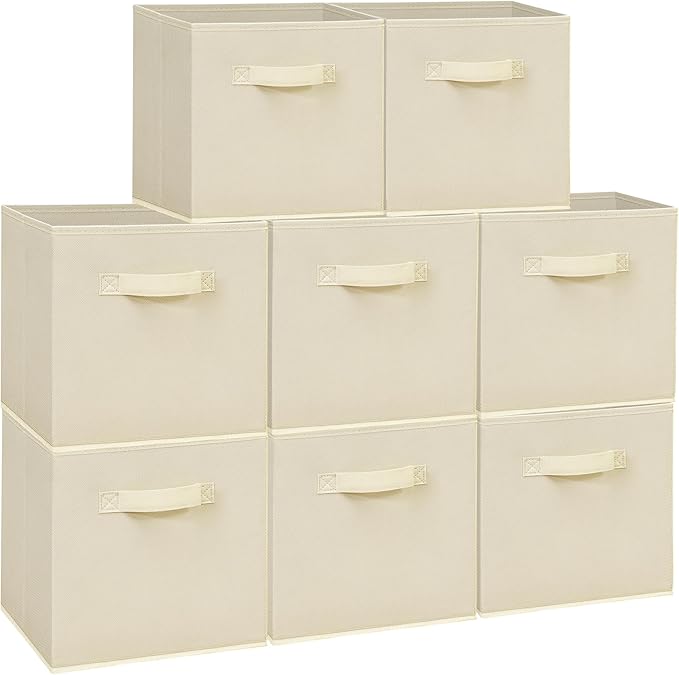 Easi Storage Cubes, 11 Inch Storage Bins, Set of 8, Foldable Fabric Cube Storage Organizer With Handles, Closet Cube Storage Bins, Collapsible Cubby Storage Organizer for Shelves,Offices, Beige