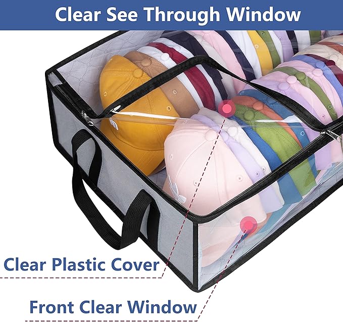 AOODA Hat Storage for Baseball Caps, Large Holds up to 40 Caps Wide Hat Organizer for Closet Snapback Holder, Grey