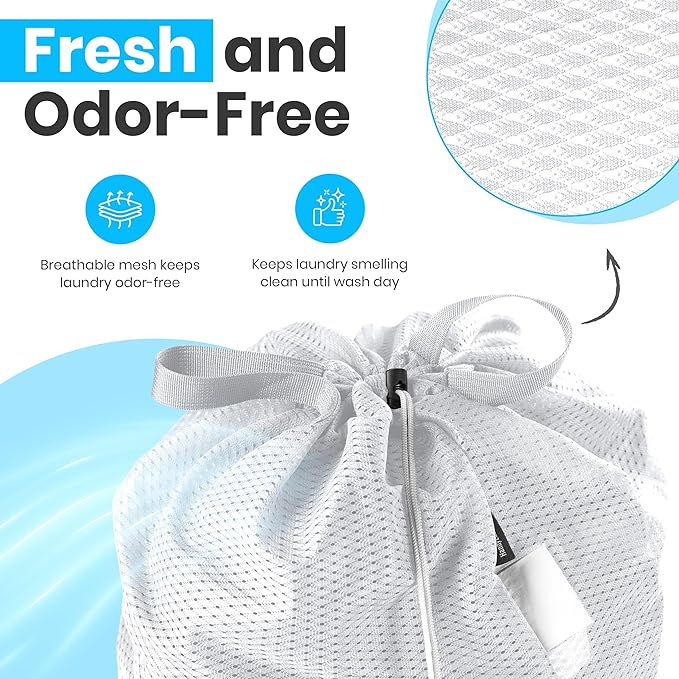 Large Mesh Laundry Bags - 2-Pack Heavy Duty with Handles & Drawstring - Machine Washable Net Laundry Sacks for College Dorm, Camp, Travel, Bedding & Clothes Storage (White)