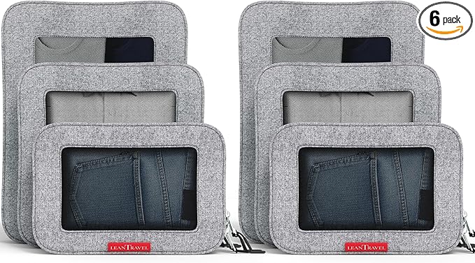 LeanTravel Compression Packing Cubes for Travel Organizers with Double Zipper (6-Pack (2L+2M+2S), Grey)