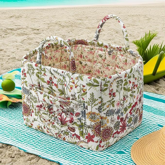 Boho Fabric Storage Basket, Large Capacity Laundry Basket, 12.2'' x 10.23'' x 10.23'' Collapsible Laundry Hamper with Easy Carry Handles (Light Grey, L)