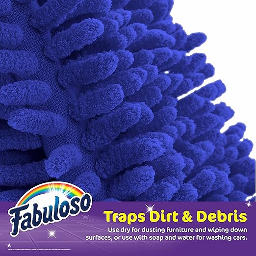 Fabuloso Microfiber Cleaning Mitt Glove, Lint-Free Scratch-Free Dusting and Washing for Furniture, Blinds, Baseboards, Shelves and Car Interior, One Size Fits All, Blue, 3-Pack