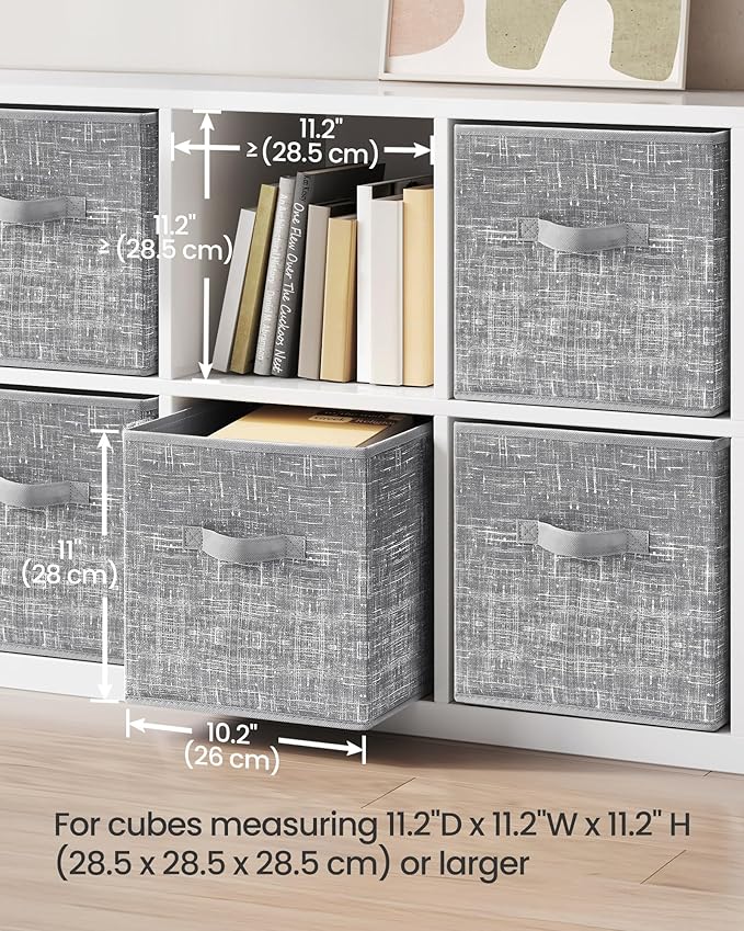 SONGMICS Storage Cubes, 11-Inch Non-Woven Fabric Bins with Double Handles, Set of 6, Closet Organizers for Shelves, Foldable, for Clothes, Cattail Gray UROB26LG