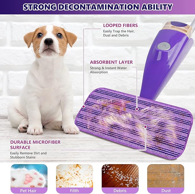 Reusable Mop Pads Compatible with Swiffer Wet Jet, Wet Jet Pads Refills for Swiffer Mop, Microfiber Replacement Pads for Hardwood Floor Cleaning, Dry Wet Mopping Cloths for 12" Wet Jet Refill, 6 Pack