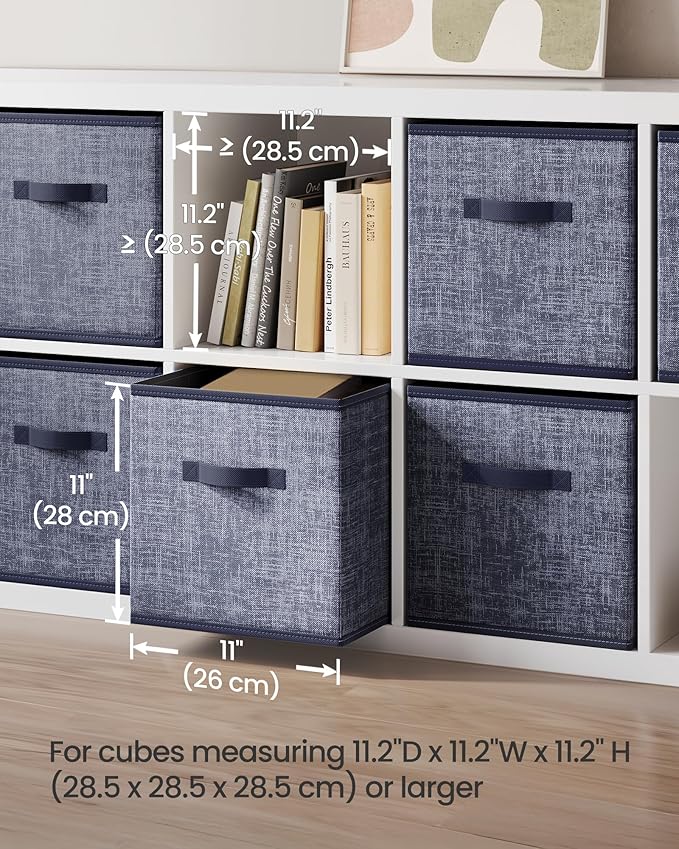 SONGMICS Storage Cubes, 11-Inch Non-Woven Fabric Bins with Double Handles, Set of 6, Closet Organizers for Shelves, Foldable, for Clothes, Misty Blue UROB026I01