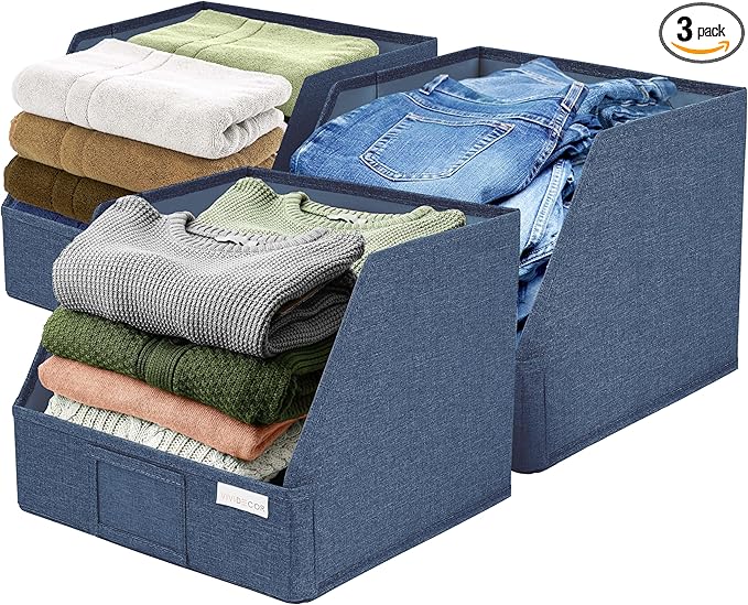 VIVIDECOR Trapezoid Storage Bins – 12x12x10 Fabric Storage Baskets, Collapsible Easy-Access Organiser Boxes for Baby Clothes, Kids Room Organizer – Navy Blue, 3 Pack