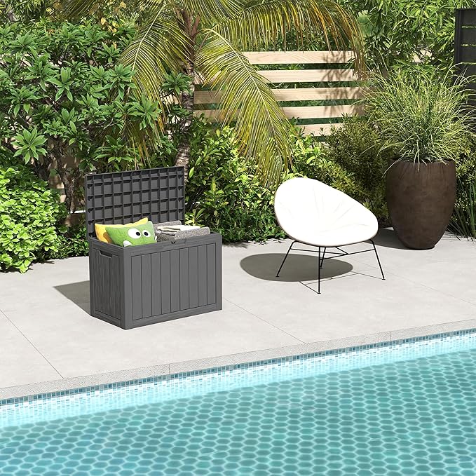 Outdoor Storage Box Small, Lockable 45 Gallon Deck Delivery Box Waterproof, Resin Patio Storage Bin for Pool Accessories Cushion Furniture, Garden Tools, UV-Resistant Outside Black