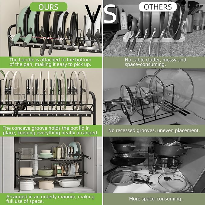 NETEL Adjustable Under Sink Organizers and Storage,Pots and Pans Organizer Under Kitchen Cabinet,Pan Lid Organizers Inside Cabinet,Expandable Cabinet Storage Shelf with Pan Rack and 14 Dividers