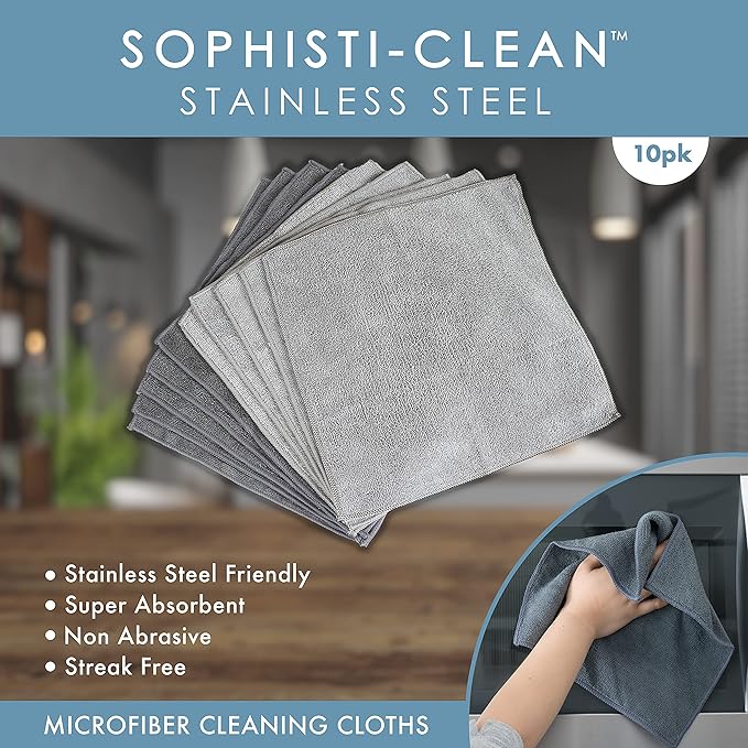 Sophisti-clean Microfiber Cleaning Cloths, Attract Dust Like a Magnet, Use Wet or Dry, Ultra Soft and Absorbent, Non-Abrasive, Streak Free, Reusable, Machine Wash, Gray, 10 Pack