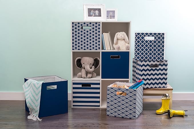 DII Poly-Cube Storage Collection Hard Sided, Collapsible Solid, Large, Nautical Blue