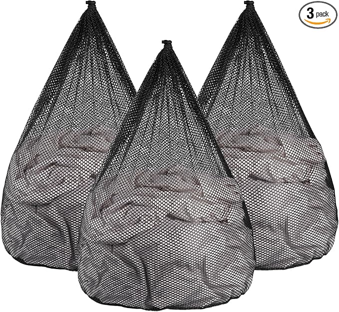 3Pcs Mesh Laundry Bags Washing Machine Mesh Wash Bags Jumbo for Delicates Clothes,Bed Linen,Toys with Drawstring Closure Sturdy (3 XXLarge 28 x 26 Inches,Black)