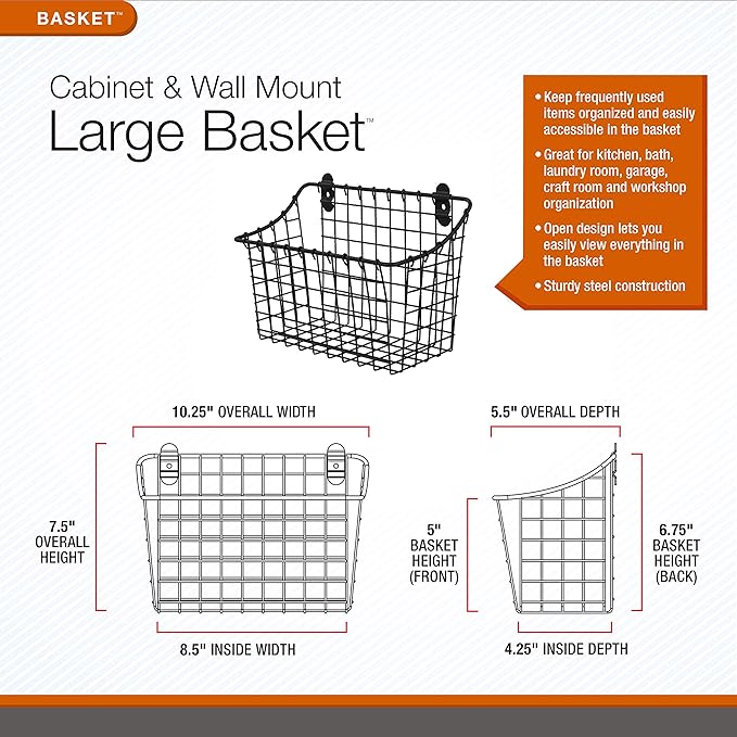 Spectrum Diversified Vintage Wall Mount Storage Basket, Large, Bronze