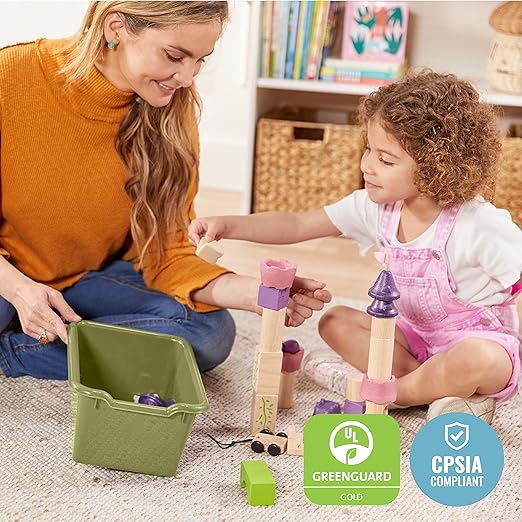 ECR4Kids Scoop Front Storage Bins, Multipurpose Organization, Fern Green, 10-Piece