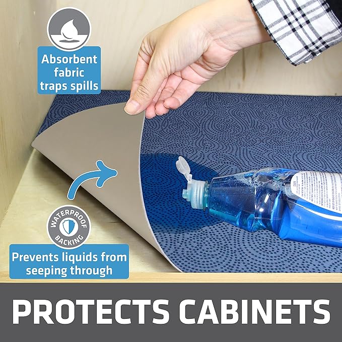 Drymate Premium XL Under Sink Mat, Waterproof Cabinet Protection Mats for Kitchen & Bathroom, Absorbent Shelf Liners, Slip-Resistant, Non-Adhesive, Machine Washable (USA Made)(24”x59”)(Blue)