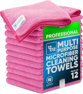 MW PRO Microfiber Cleaning Cloths Pink (12 Pack, 12x12) - Commercial Janitorial Towels & Lint Free Rags - Heavy Duty for Auto Detailing, Glass Windows, Housekeeping & Screens - Washable 300+ Times