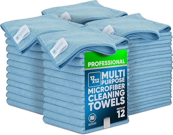 Microfiber Cleaning Wholesale Cloths (48 Pack) | Size 12" x 12"| All Purpose Microfiber Towels - Clean, Dust, Polish, Scrub, Absorbent (Blue)