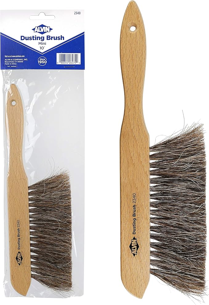 ALVIN Mini Dusting Brush, 2340, 100% Horsehair and Wood Handle, Art, Drafting, and Architecture Cleaning Tool, Great for Students, Hobbyists, and Professionals - 10 Inches