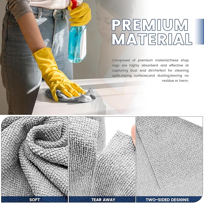 75 Pack Microfiber Cleaning Cloth Roll,Reusable Washable Ultra Tear Away Microfiber Towels,Absorbent Rags Drying Dishcloths for Car,Home,Garage or Shop Kitchen(Grey)