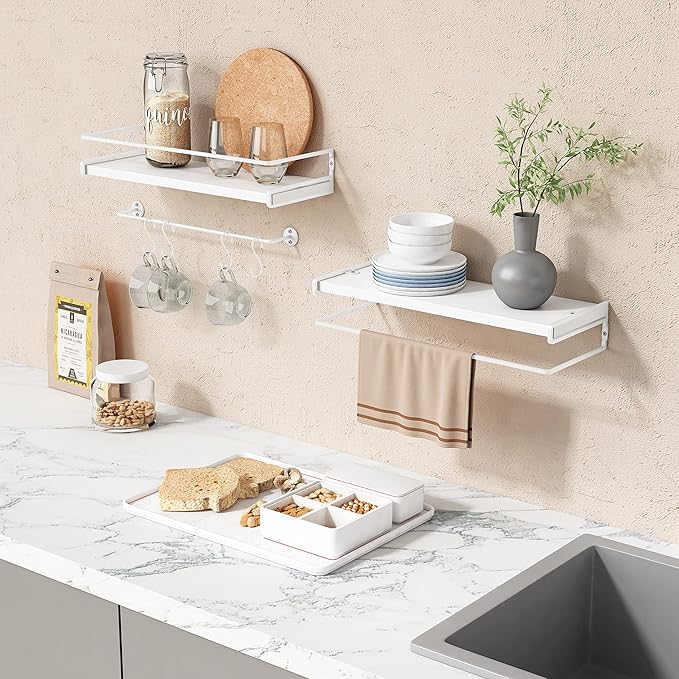 Forbena Bathroom Shelves for Wall Set of 2, White Nursery Floating Book Shelves for Kids Room, Small Wall Mount Bookshelf and Toy Storage Organizer for Baby Toddlers Teens Boys Girls Bedroom