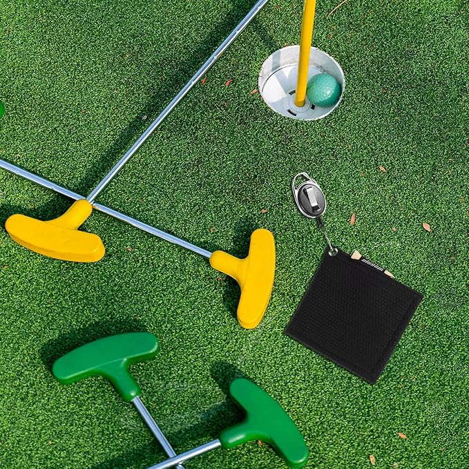 Alipis Golf Towel Retractable with Clip Black Microfiber Golf Club Cleaning Cloth Portable On-Course Accessories