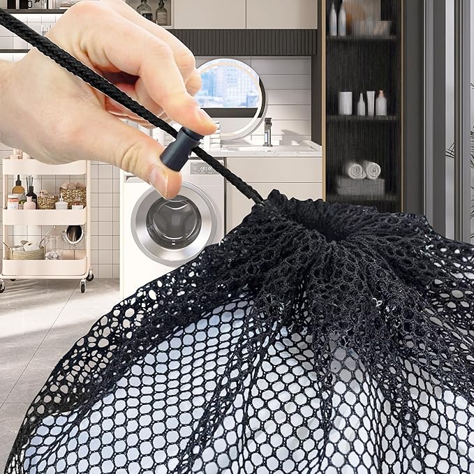 6 Pcs Mesh Laundry Bags for Delicates with Premium, Drawstring Laundry Bag, Blouse, Bra, Hosiery, Stocking, Underwear, Lingerie (Black)