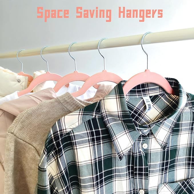 Pink Velvet Hangers 60 Pack, Anti-Slip Slim Space Saving Hangers with 360° Swivel Hook, 17.7 Inch Velvet Clothes Hangers for Coats,Sweater,Jackets,Dresses, Shirts, Suits & T-Shirts (Pink, 60)