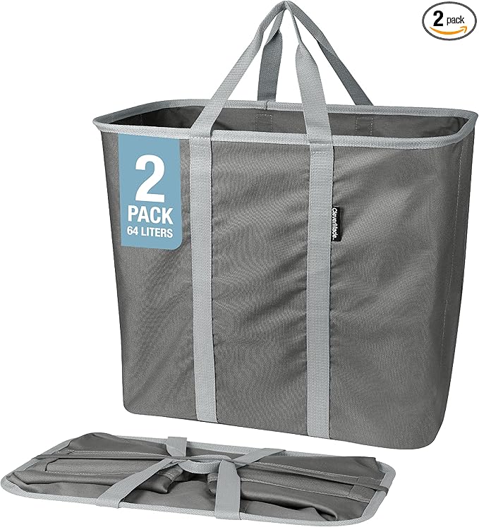 CleverMade Collapsible Laundry Caddy - Gray Stone Gray 2 Pack 64L / 17 Gal - Foldable Storage Organization Container Clothes Room Storage Solution