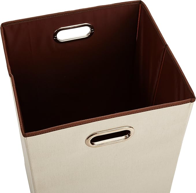 Amazon Basics Rectangular Foldable Laundry Basket Hamper, Beige/Brown