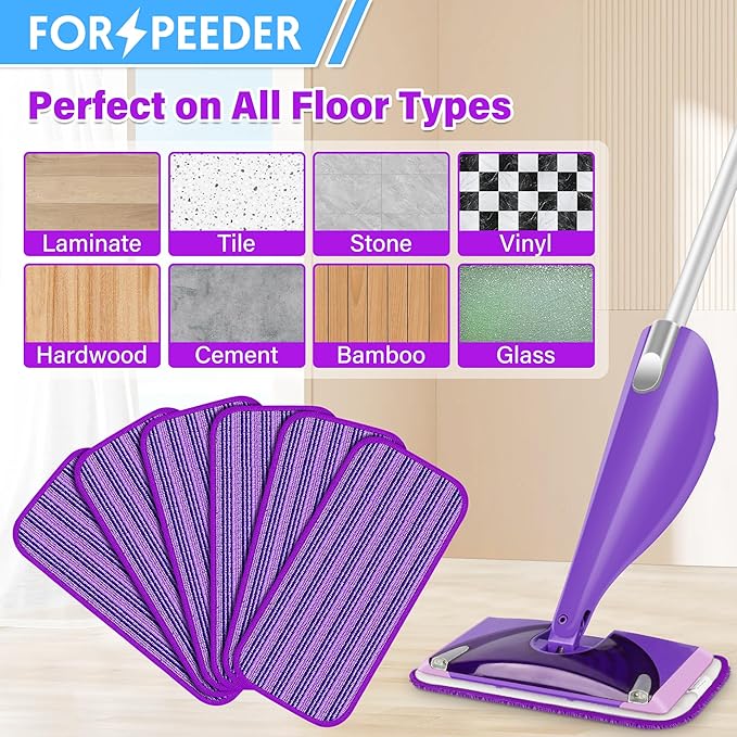 6 Pack Reusable Mop Pads for Swiffer WetJet Spray Mop, Wet Pads Refill Machine Washable Wet Dry Dual Use for Hardwood, Vinyl, Marble, Stone and Glass