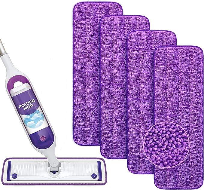 Reusable Power Mop Refills Pads Compatible with Swiffer PowerMop Mop - Microfiber Power Mop Pads Refill for 13 ''-15 '' Spray Mop- Washable Pads for Multi-Surface Floor Cleaning, 4 Pack