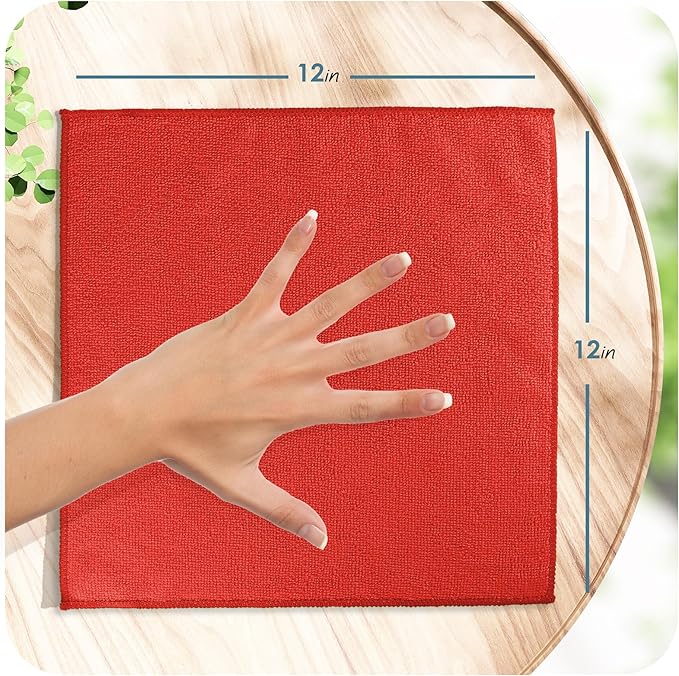Hearth & Harbor Microfiber Cleaning Cloth, Reusable Microfiber Towels for Cars 12 Pack Washcloths, Red Cleaning Rags, Microfiber Cloth Rags for Cleaning, Lint Free Cloth 12”x12” V-HH-Cloth-M-12-Red