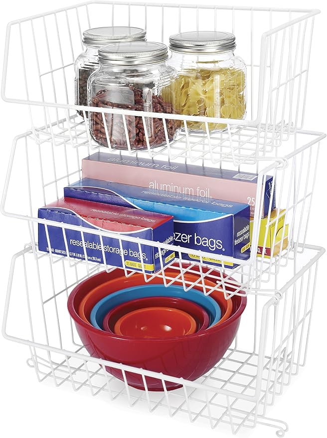 Whitmor Wire Stackable Basket, White