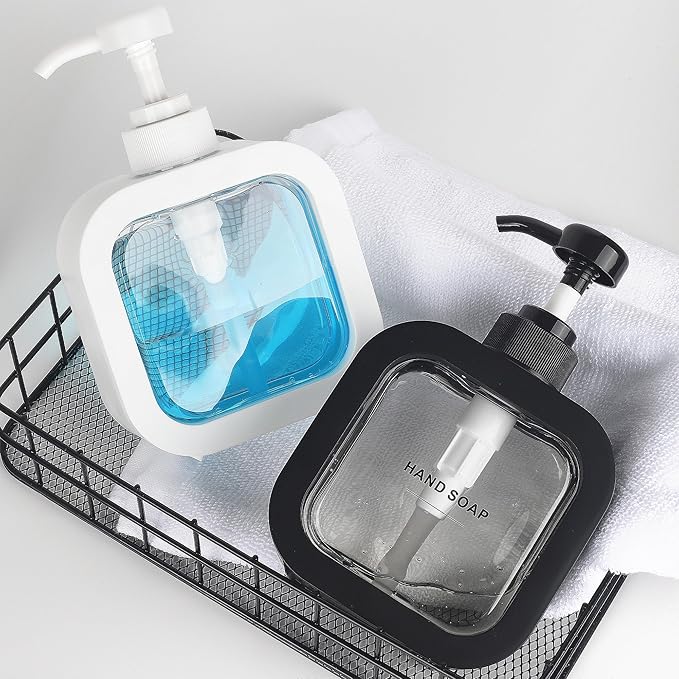 Modern Soap Dispenser for Bathroom and Kitchen Sink, Small Hand Soap Plastic Dish Soap Dispenser with Pump and Labels - White