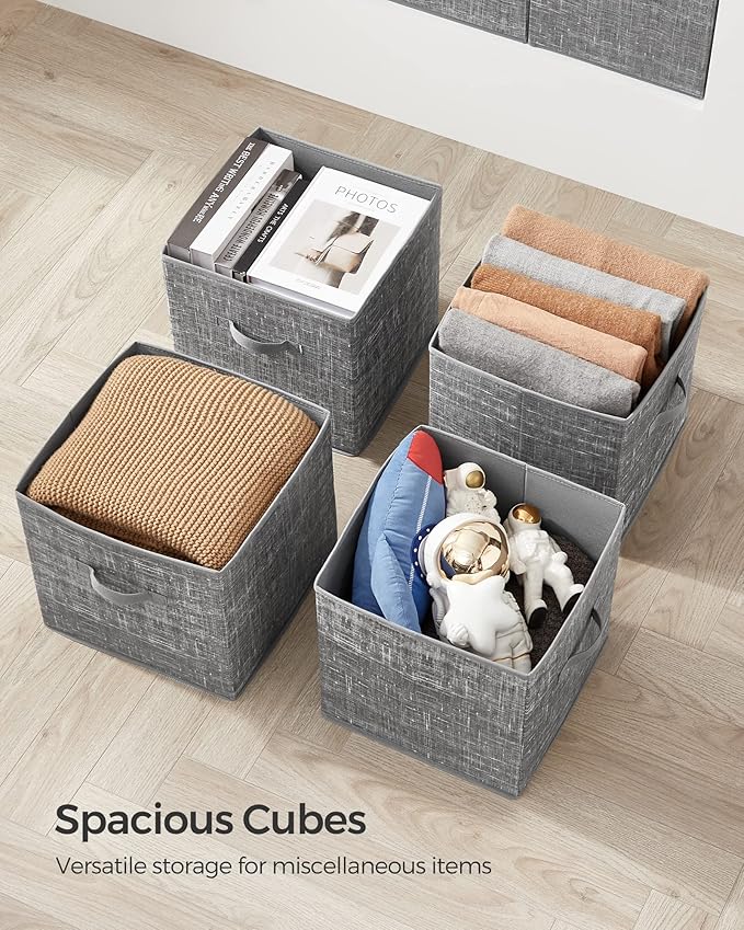 SONGMICS Storage Cubes, 13-Inch Non-Woven Fabric Bins with Double Handles, Set of 6, Closet Organizers for Shelves, Foldable, for Clothes, Cattail Gray UROB033G01