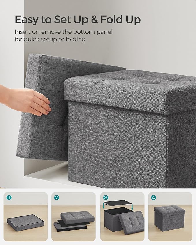 SONGMICS Mazie Collection - Small Folding Storage Ottoman, Foot Rest Stool, 12.2 x 16.1 x 12.2 Inches, 286 lb Load Capacity, for Living Room, Bedroom, Home Office, Dorm, Dark Gray ULSF102G01