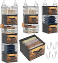 Closet Hanging Organizer with Drawers, 6 Tier Metal Closet Organizers and Storage with 4 Hanging Hooks 4 S-Hooks for Wardrobe Laundry Room, Wire Storage Shelf for Clothes Sweaters Pants (Black)