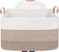 Goodpick Large Woven Blanket Basket 23.6" x 15.7" x 13.8" Cotton Rope Storage Organizer for Dirty Clothes Pillows, Soft Toy Storage Basket for Nursery Home Decor, White & Light Brown