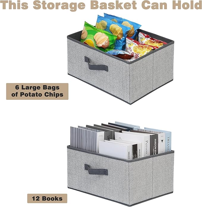 Storage Baskets, 15.7 Inch Woven Fabric Bins, Storage Cubes with Reinforced Handles, Organizer Bins for Closet Shelves, Foldable, for Toys, Clothes (2PCS/Grey-15.7*11*7.8inch)