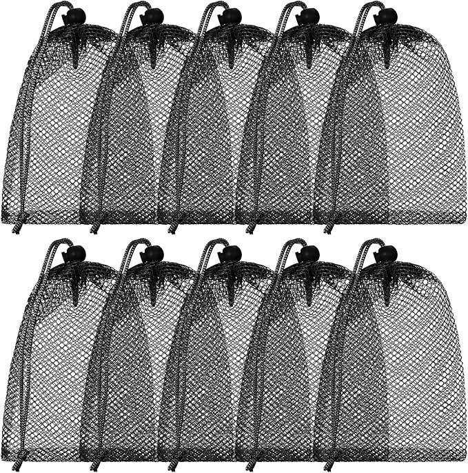 TecUnite 10 Pcs Mesh Bags Drawstring Laundry Bags Large Nylon Mesh Gift Dishwasher Bag with Sliding Drawstring for Kitchen Jewelry Gifts Wedding Favor Home(11.8 x 7.5 Inch,Black)