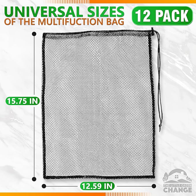 12 PCs Mesh Laundry Bags – 13x15.5 Inch Black Washable Nylon Bags Set – Reusable Mesh Bag for Swimwear, Delicates, Sports Gear, Towels, Travel Use | Lightweight Storage Solution for Daily Needs