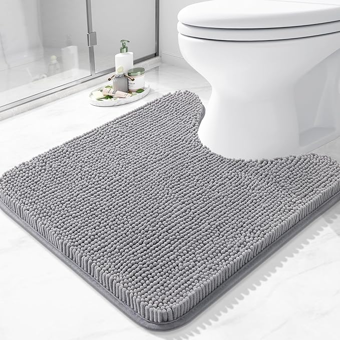 Arotive Bathroom Toilet Rugs U Shaped 20x20, Extra Soft Absorbent Shaggy Chenille Contour Bath Rugs for Toilet, Machine Washable Non-Slip Contoured Bath Mats, Grey