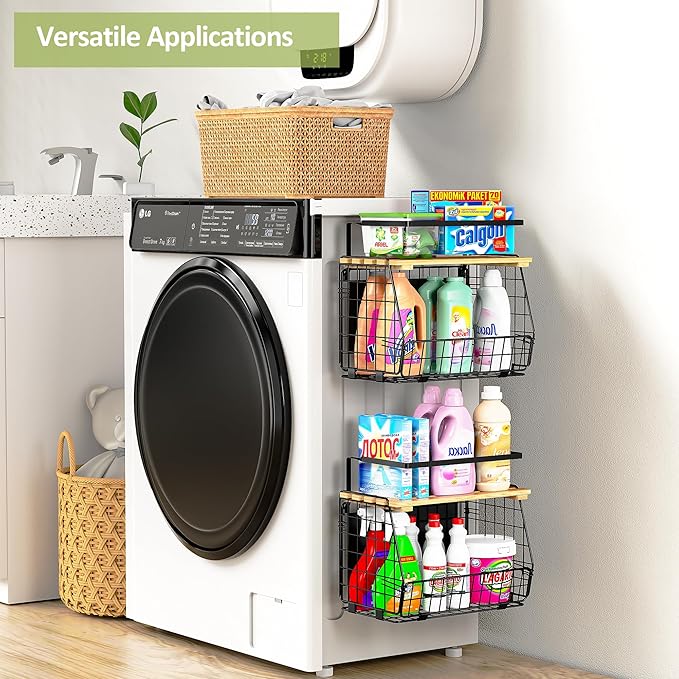 Magnetic Shelf for Fridge with Wood Lid: 2 Pack Fruit Potato and Onion Storage Bin - Magnetic Spice Rack for Refrigerator & Kitchen Counter - Pantry Organizers and Storage